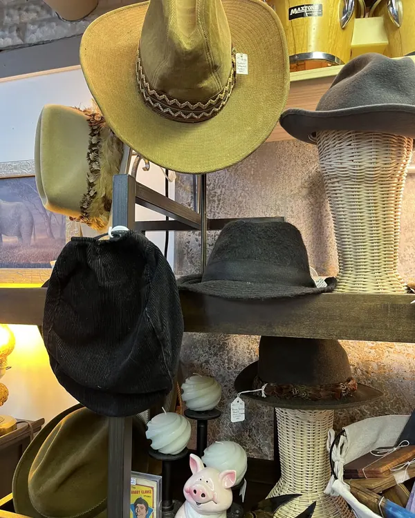 Felt and straw hats on a stand