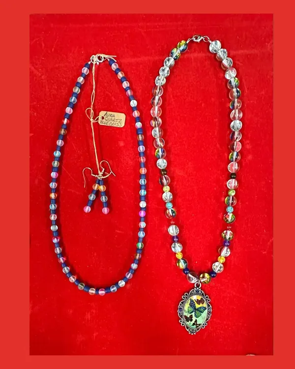 Glass bead necklaces with matching earrings