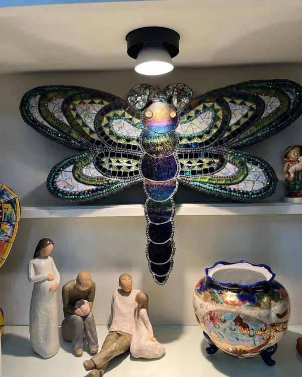 Mosaic dragonfly wall piece