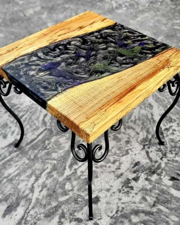Live-edge wood and resin table