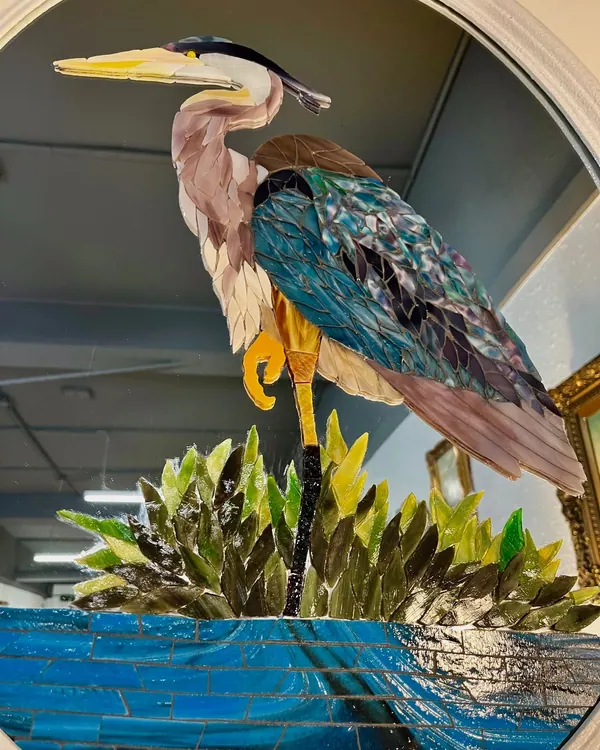 Mosaic heron wall sculpture