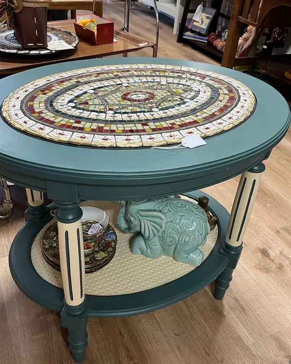 Round table with a mosaic top