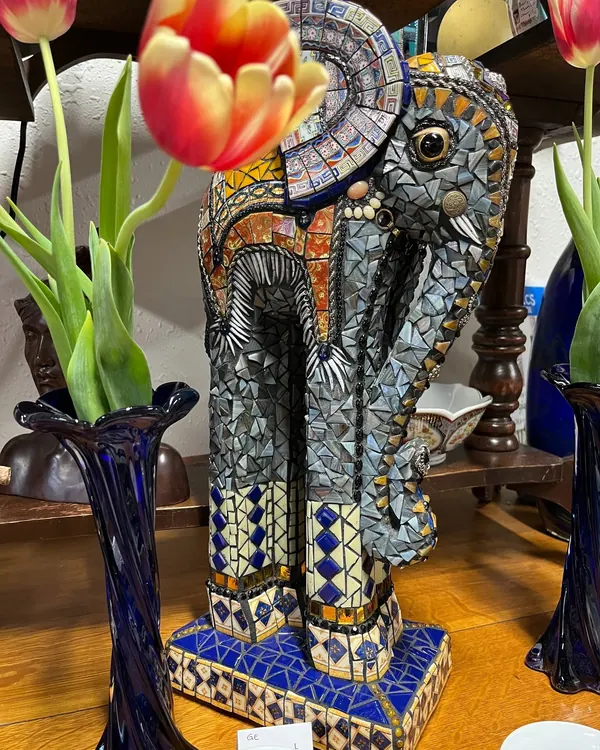 Mosaic elephant sculpture