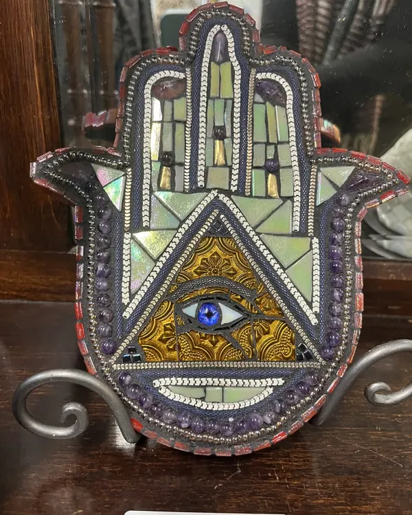 Mosaic hamsa hand wall piece