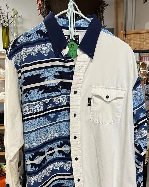 Western shirt with a blue print yoke